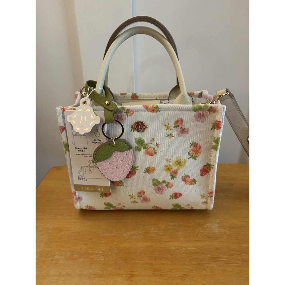NWT Nanette Lepore Strawberry Convertible Satchel Floral Print AirTag Charm - Picture 4 of 7